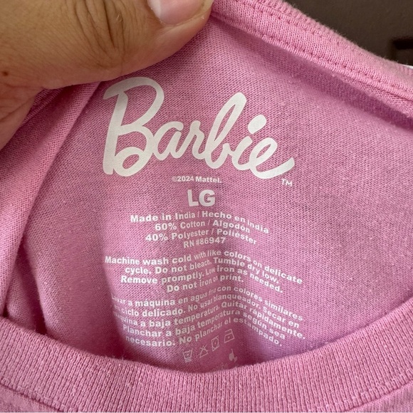 Barbie Authentic Light Pink Cropped T Shirt with 'Barbie', Kid's Large - Picture 3 of 3